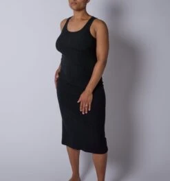 Bamboo Rib Sleeveless Midi Dress - Black(Bamboo Rib Sleeveless Midi Dress Black)