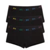 Boy Shorts 3-Pack - Cotton Black X= Rainbow(Boy Shorts 3 Pack Cotton Black X Rainbow)